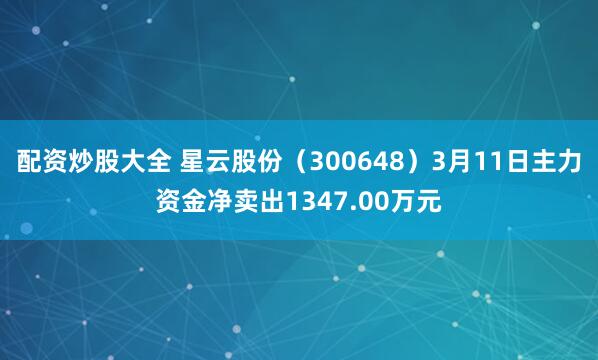 配资炒股大全 星云股份（300648）3月11日主力资金净卖出1347.00万元