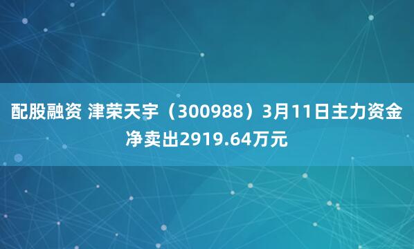 配股融资 津荣天宇（300988）3月11日主力资金净卖出2919.64万元