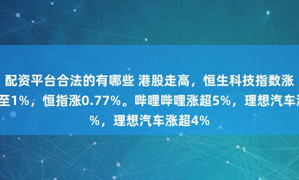 配资平台合法的有哪些 港股走高，恒生科技指数涨幅扩大至1%，恒指涨0.77%。哔哩哔哩涨超5%，理想汽车涨超4%