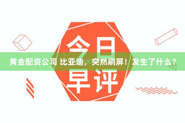 黄金配资公司 比亚迪，突然刷屏！发生了什么？